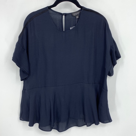 Topshop Tops - 🌵 TopShop Navy Blue Peplum Bouse Oversized